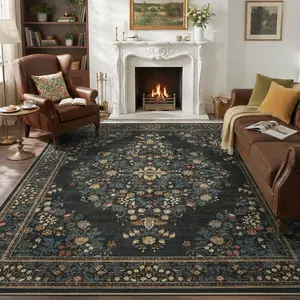 [NEW] MontVoo Floral Decorative Area Rug, Vintage French Country Style, Washable, Non-Slip Backing, Soft Indoor Rug for Living Room, Bedroom, Dining Room & Entryway, Spring Home Decor