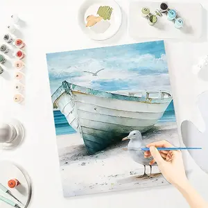Seagull Boat Paint By Number Kits for Adults Beginners, Easy Acrylic Simple Paint By Number Kits, DlY Watercolor Paint By Numbers Kits on Canvas Without Frame for Home Wall Decor Home Decoration 16x20inch