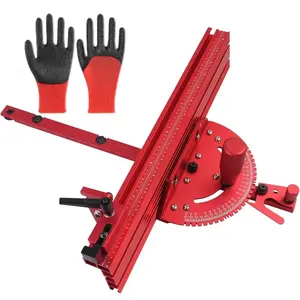 Aluminum Table Saw Precision Miter Gauge – Works with Table Saws, Band Saws & Router Tables – Includes Multi T-Track Fence with Scale & T-Track Flip Stop – Perfect for Woodworking, Cabinetry, Furniture Making, Crosscuts & Angle Cuts – Red