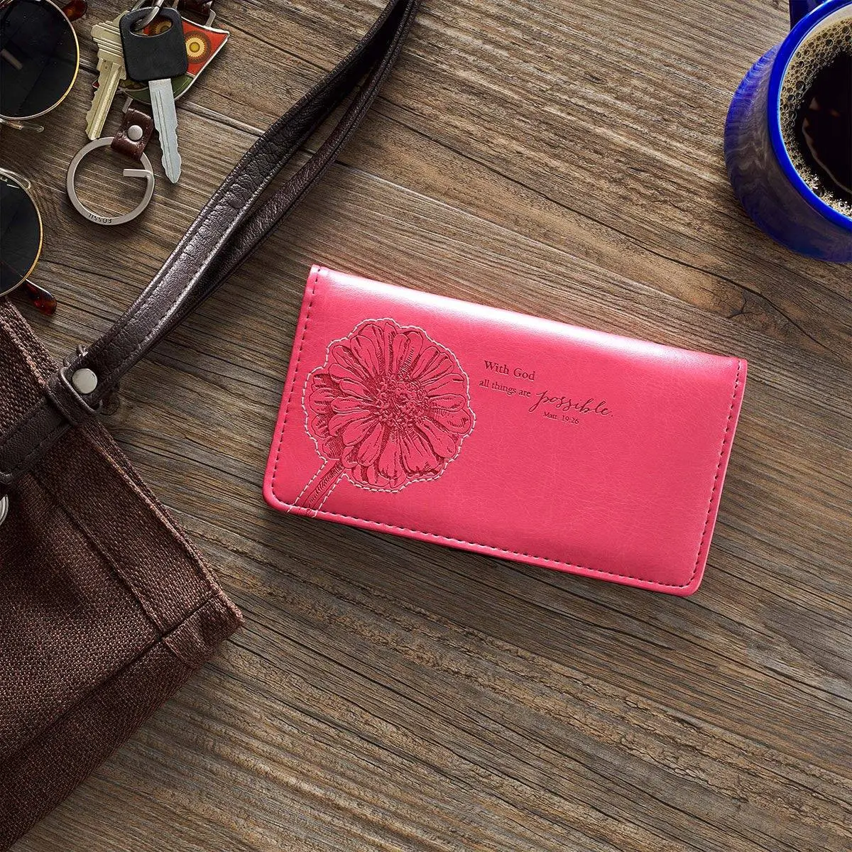Inspirational Faux Leather Checkbook Wallet - Matthew 19:26 "All Things Are Possible" Checkbook Cover