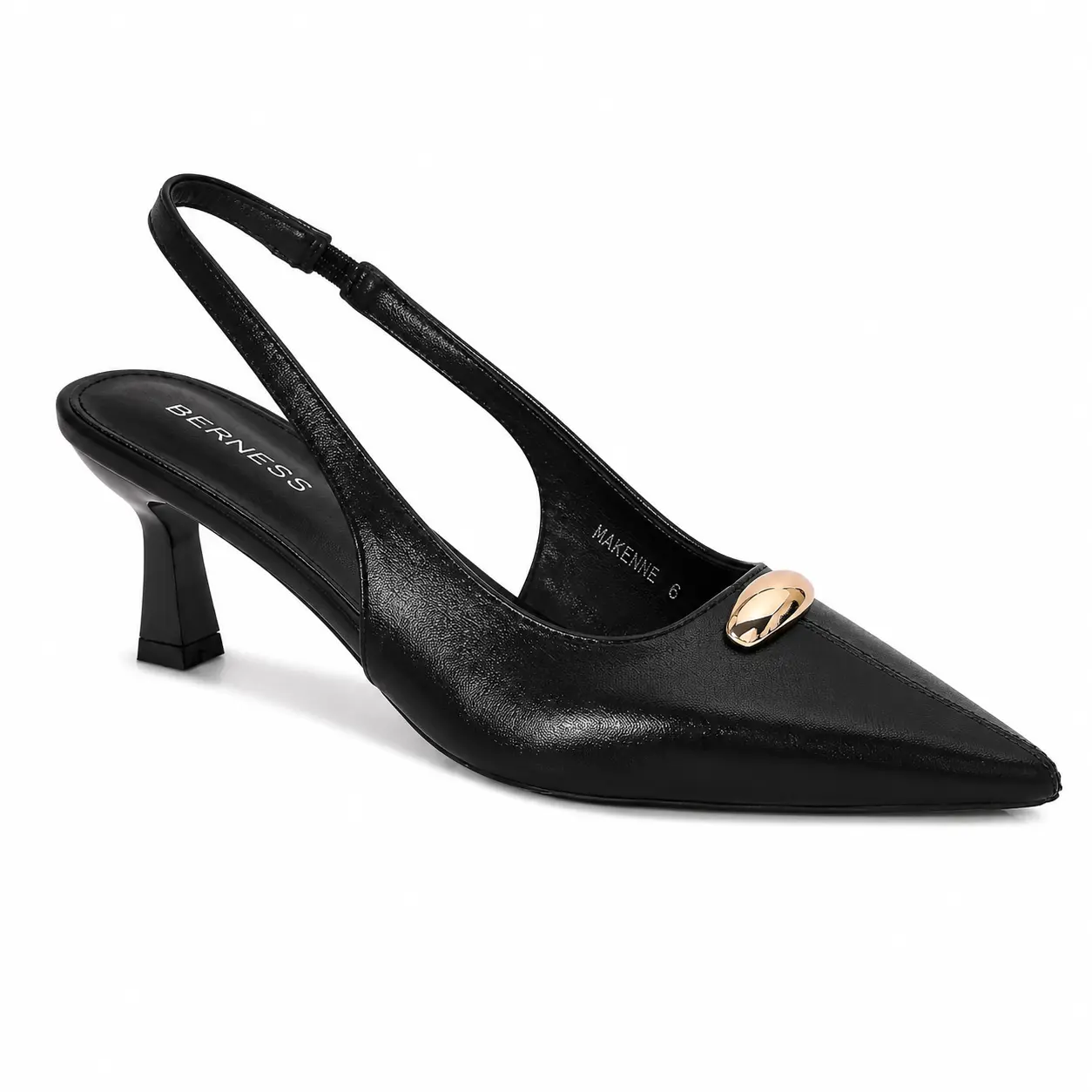 BERNESS Makenna Women's Minimalist Plain Slingback Gold Heels - 2-in Kitten Heels, Pointed Toe, Gold-Tone Accent, Dinner & Work Women's Shoes