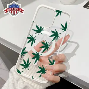 Magnetic Phone Case for iPhone 15 Plus 16 Pro Max 14 13 12 11 X XS XR Green Leaf Pattern TPU Shockproof Anti-Scratch Stylish Smartphone Cover
