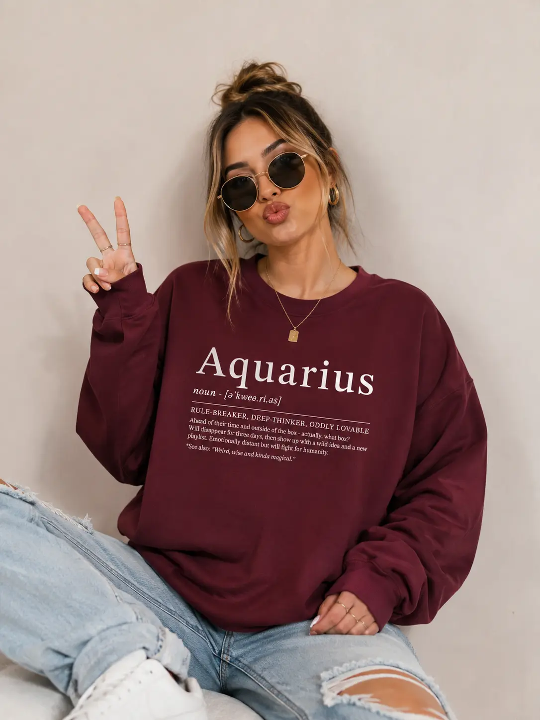 Full 12 Zodiac Signs Definition Sweatshirt - Maroon, Astrology Graphic Sweatshirt, Horoscope Personality Pullover, Celestial Zodiac Gift, Vintage Astrology Lover Sweater- DarkFlex Womenswear Hoodie