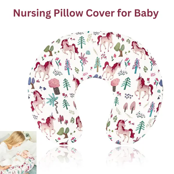 Nursing Pillow Cover for Baby Boys Girls, Soft Stretchy Breastfeeding Pillow Cover, Newborn Infant Feeding Pillow Slipcover, Floral Forest Pink Baby Shower Gift Independence Day