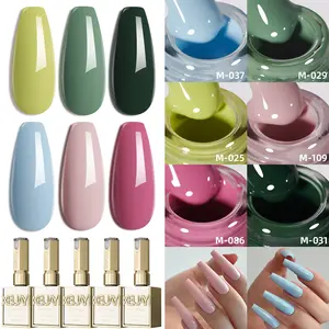 6PCS*15ML Spring Popular Nail Blue Cherry Powder Avocado Green 6 Color Nail Gel Set Shine and Firm Long Lasting Salon Gel for Nail DIY Design Nail Gift First Choice