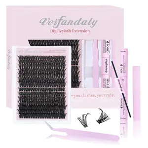 Veifandaly lashes clusters kit Mixed style (30D + 40D + 50D + 60D + 80D + 100D + 120D)fairy lash clusters lash  lashes clusters kit purse Complete False Eyelash Set with Tools lashes manga lash bedazzled kit with glue Cosmetic Fluffy cluster lashes
