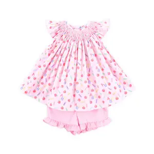 School Essentials Smocked Pink Angel Sleeve Short Set - Sweet 2PcOutfit for Girls