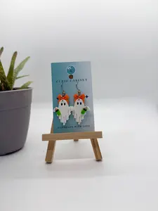 Orange Headband Ghost - Polymer Clay Earrings