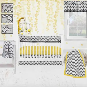 Bacati - Ikat Dots Chevron 10-Piece Crib Bedding Set with Crib Rail Guard -Yellow/Grey Neutral