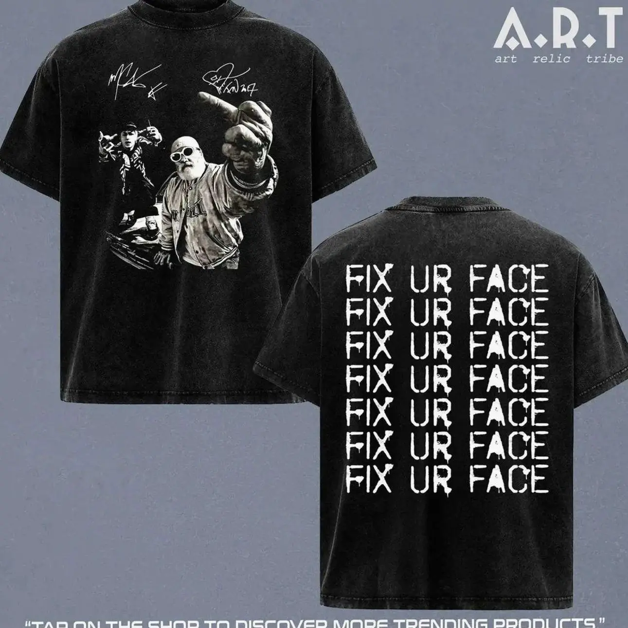 MG Kelly x Fred Durst "Fix Ur Face" T-Shirt Washed, Rap Rock Graphic T Shirt Wash, Oversized Streetwear Punk Grunge Unisex Cotton Tee Shirt, Oversized Heavyweight Cotton TShirt, Urban Hip Hop Fan Top Outfit, Gifts for him Gift for Fan ZBC BEJ