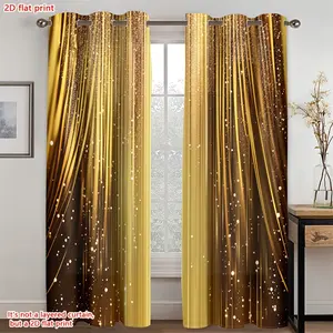2D Flat, 2pcs, 2D flat print, semi-opaque semi-transparent perforated curtains, Modern style Golden starlight curtainsUsed for home decoration in bedrooms, living rooms, kitchens, cafes, and study rooms., 2D Flat