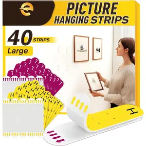 Picture  Strips Heavy Duty,  Free Picture Hangers for Walls,  Hooks Kit Without Nails, Large Adhesive Wall Strip for Poster Sticky 20-Pairs (40 Strips)