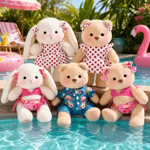 Getahug Sunny Polka Dot Dress Jointed Bunny Plush | Handmade Stuffed Animal Gift,12 Inch Lop Ear Bunny Plush Toy Stuffed Animal with Dress Up Clothes Cute Rabbit Doll Gift for Girls Kids Birthday Christmas