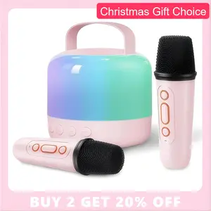 FOXVOX Mini Karaoke Machine Portable Bluetooth Speaker with Wireless Microphone 6 Sound Modes for Birthday Home Farmily Friends Party Gifts Round Audio Vintage Device, Christmas Gift