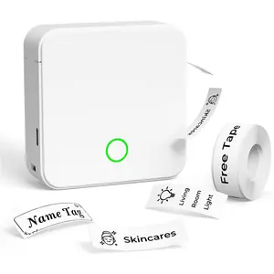 Label Maker Machine with Tape  Rechargeable Bluetooth Mini Label Printer Portable Small Thermal Labeling Machine Easy to Use for Home Office School Organization Battery Included White