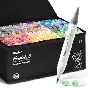 Ohuhu Alcohol Markers: Brush & Fine -  320 Colors - Refillable - Double Tipped Alcohol-based Art Sketch Marker Set for Artist Adults Coloring Illustration - Honolulu B Series of Ohuhu