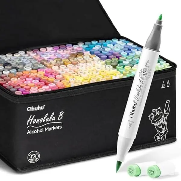 Ohuhu Alcohol Markers: Brush & Fine / Chisel /Soft Chisel -  320 Colors - Refillable - Double Tipped Alcohol-based Art Sketch Marker Set for Artist Adults Coloring Illustration - Honolulu & B & 2S Series of Ohuhu