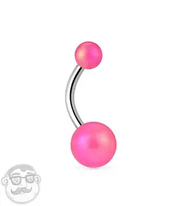 Pink White Stainless Steel Belly Button Ring