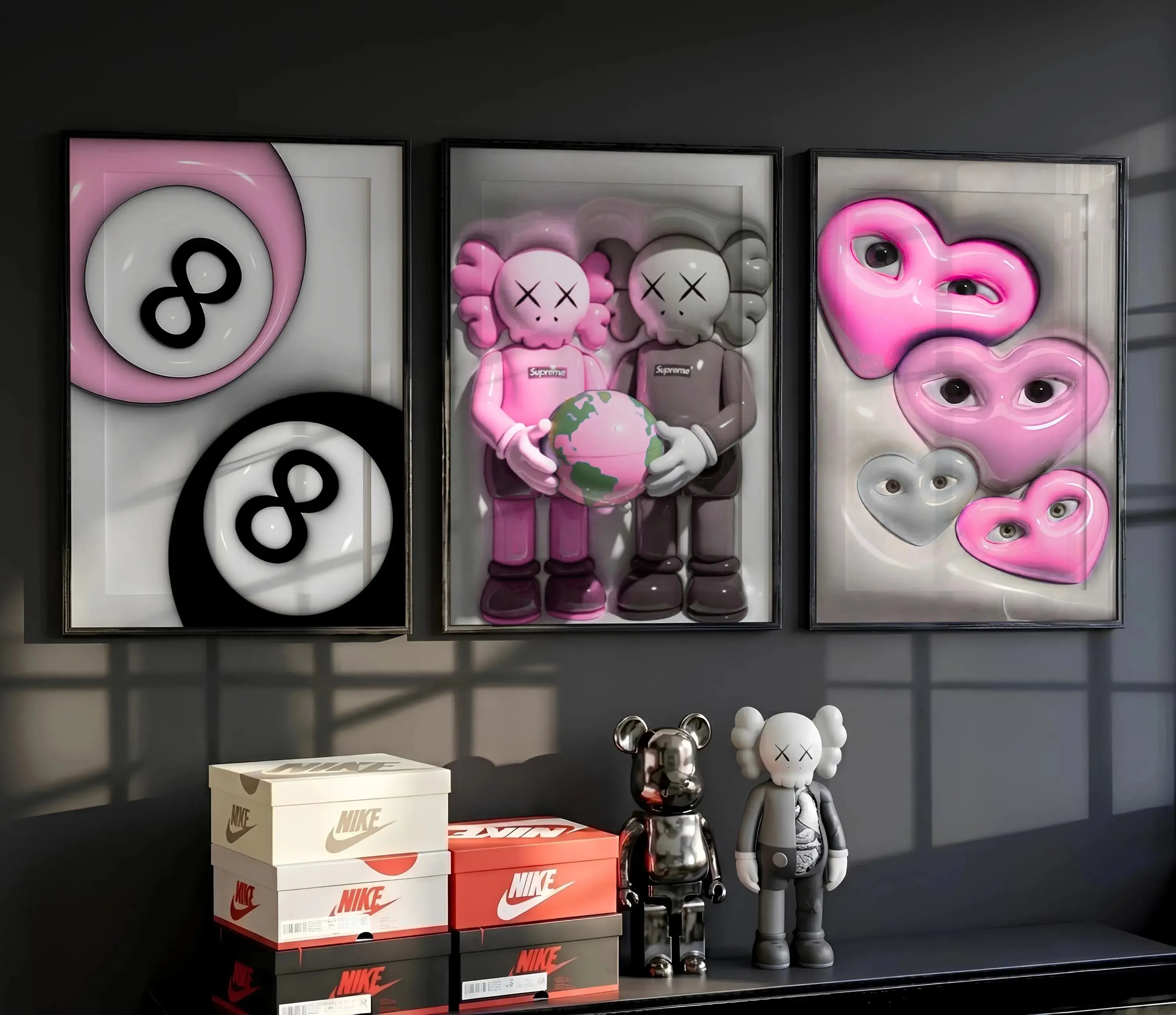 Set of 3 HypeBeast Room Decor Cool Wall Art Set, 3D KAWS Wall Art Bundle, HypeBeast Wall Art, Trendy Wall Art, 3D Wall Deco