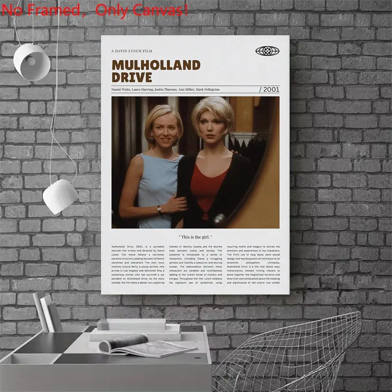 1 piece/set frameless canvas painting print poster, Classic Movie scenes Poster art，Mulholland Drive Movie Poster，a perfect gift for Movie loves, ideal gift for bedroom, living room, dorm hallway, kitchen, mural, wall decoration, room decor