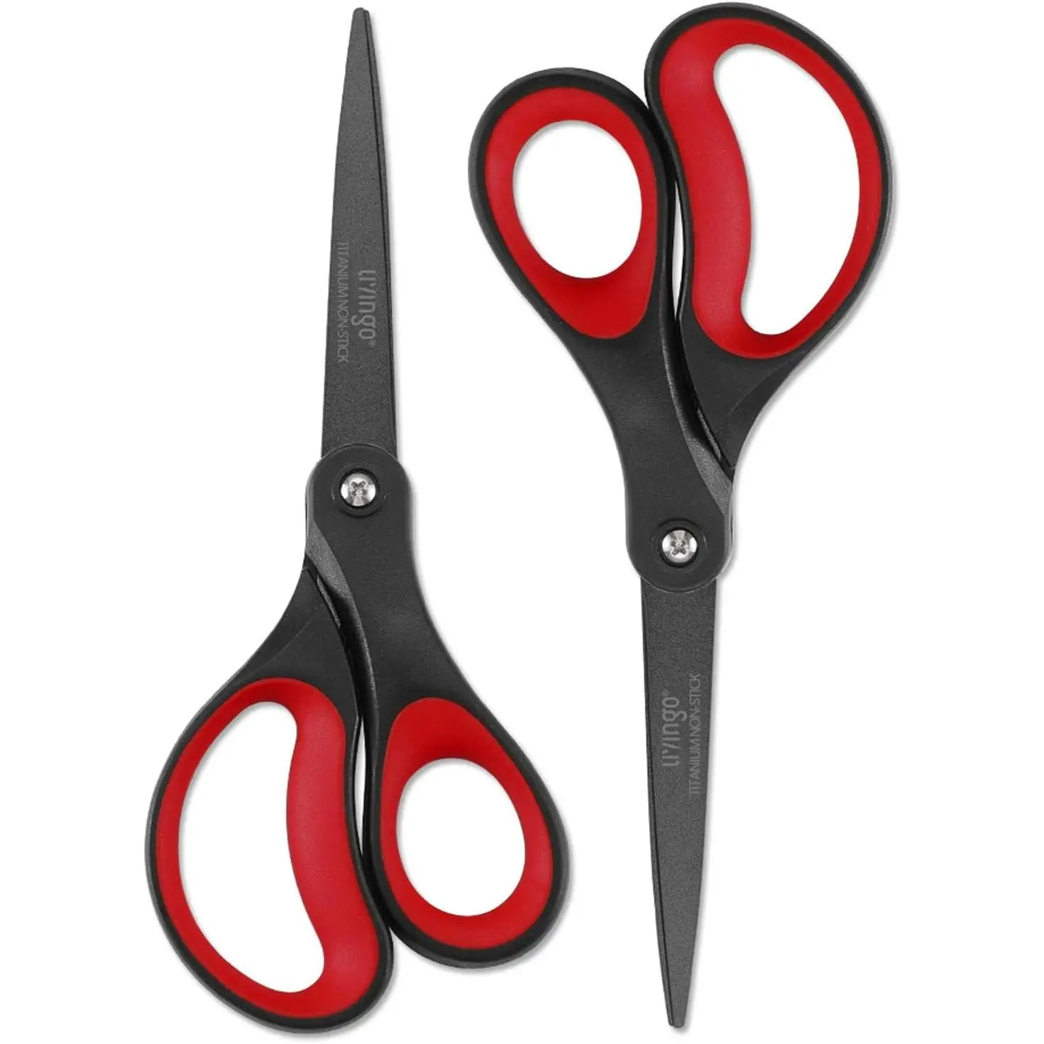 2 Pack 8" Titanium Non-Stick Scissors, Professional Stainless Steel Comfort Grip, All-Purpose, Straight Office Craft Scissors for DIY(Red/Black)