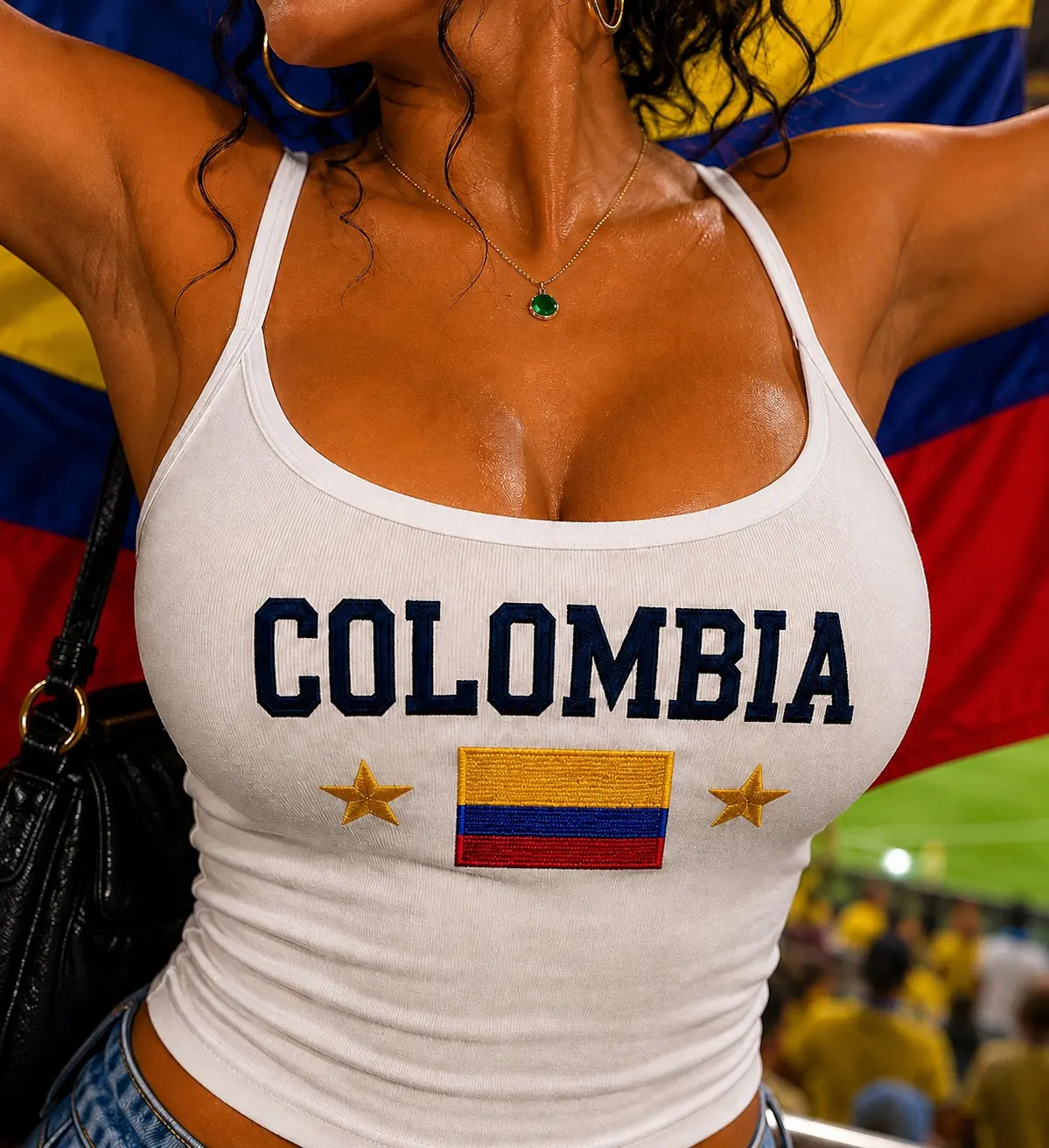 Embroidered Colombia Crop Tank Top, Colombia Flag Soccer Tank, Soccer Fan Gameday Outfit, Y2K Ribbed Crop Top, Patriotic Sports Gift for Women