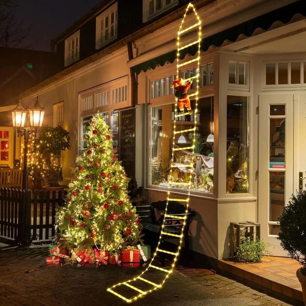LED Christmas Decorative Light, USB Powered Christmas Decorative Ladder Light with Santa Claus, Christmas Decorations Light for Indoor Outdoor, Fall P