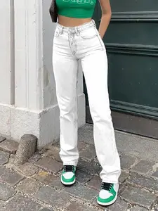 Women's Fashion Elastic Slim-Fit Straight Leg Jeans, Comfortable Denim for Daily Wear, Trendy Casual Pants for All Seasons