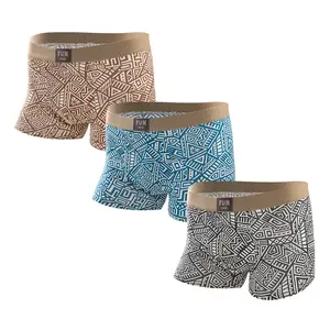 Men's Premium Cotton Boxer Briefs Geometric Pattern Design Breathable Mesh Panel Seamless Waistband Moisture-Wicking Underwear 3 Pack