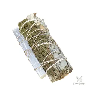 White Sage & Rosemary Smudge Stick with Selenite Wand 4" For energy Cleansing, Removes Negative Energy, Harmonizes the Mind
