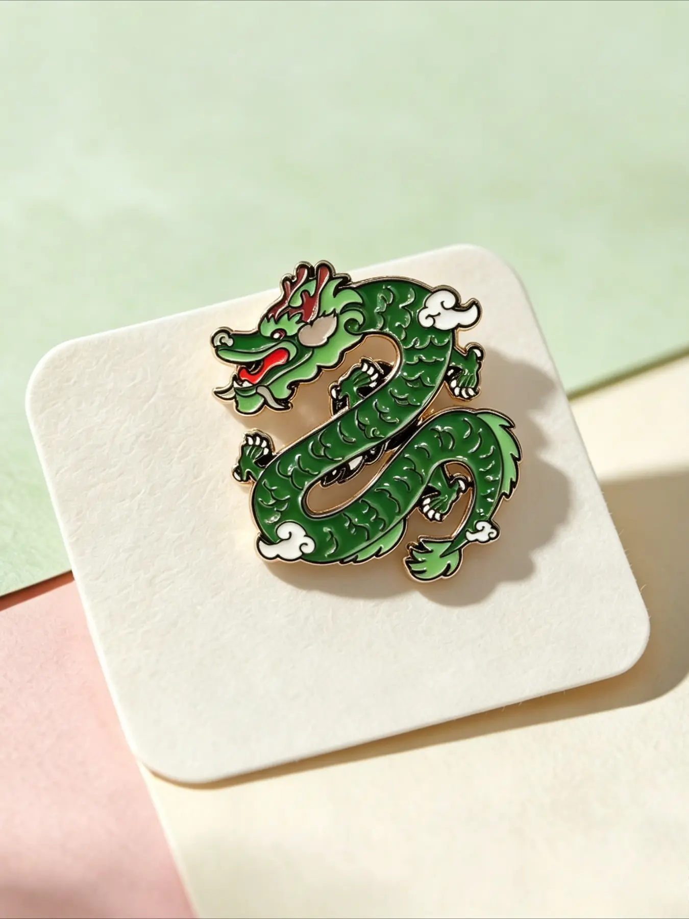 Vintage Green Chinese Dragon Enamel Pin, Traditional Oriental Dragon Cloud Brooch, Vintage Mythical Creature Lapel Badge for Jackets Backpacks