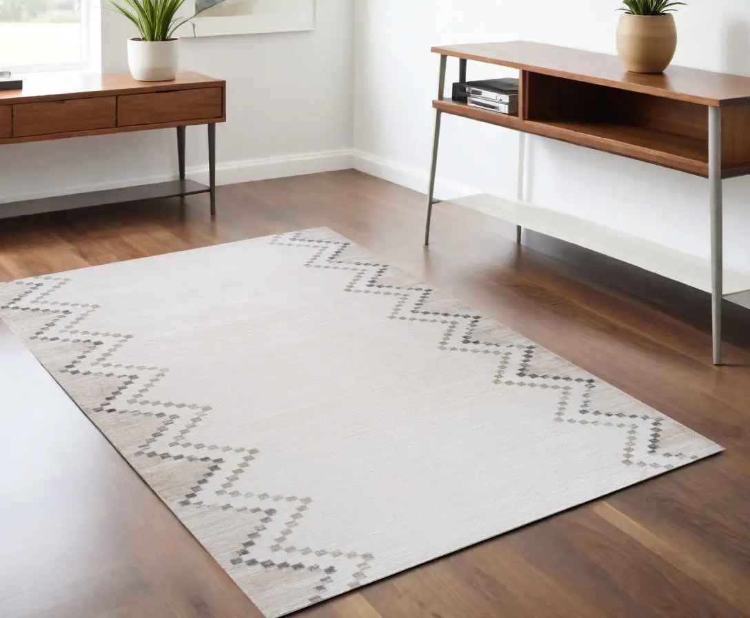 212 MAIN 4x6 ft. Rectangle Indoor Use Machine-Woven Abstract Print Distressed Beige & Brown Stain-Proof Polyester Fiber Area Rug