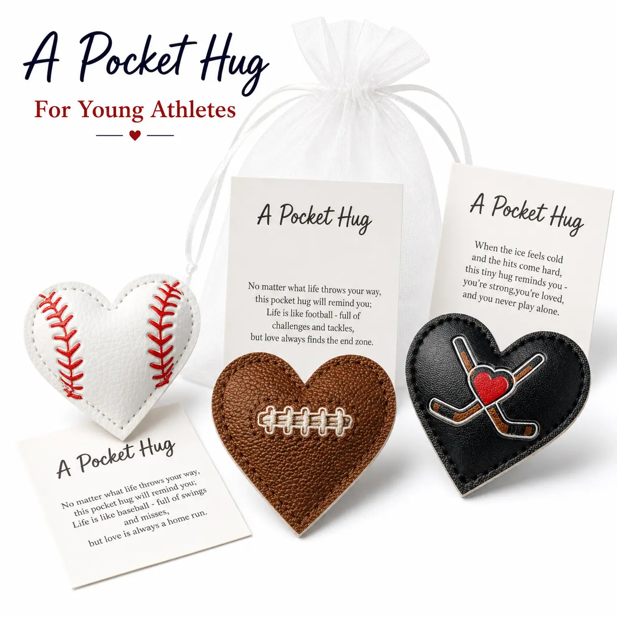 Sports Pocket Hug Gift for Young Athletes, Heart Keepsake with Card and Gift Bag