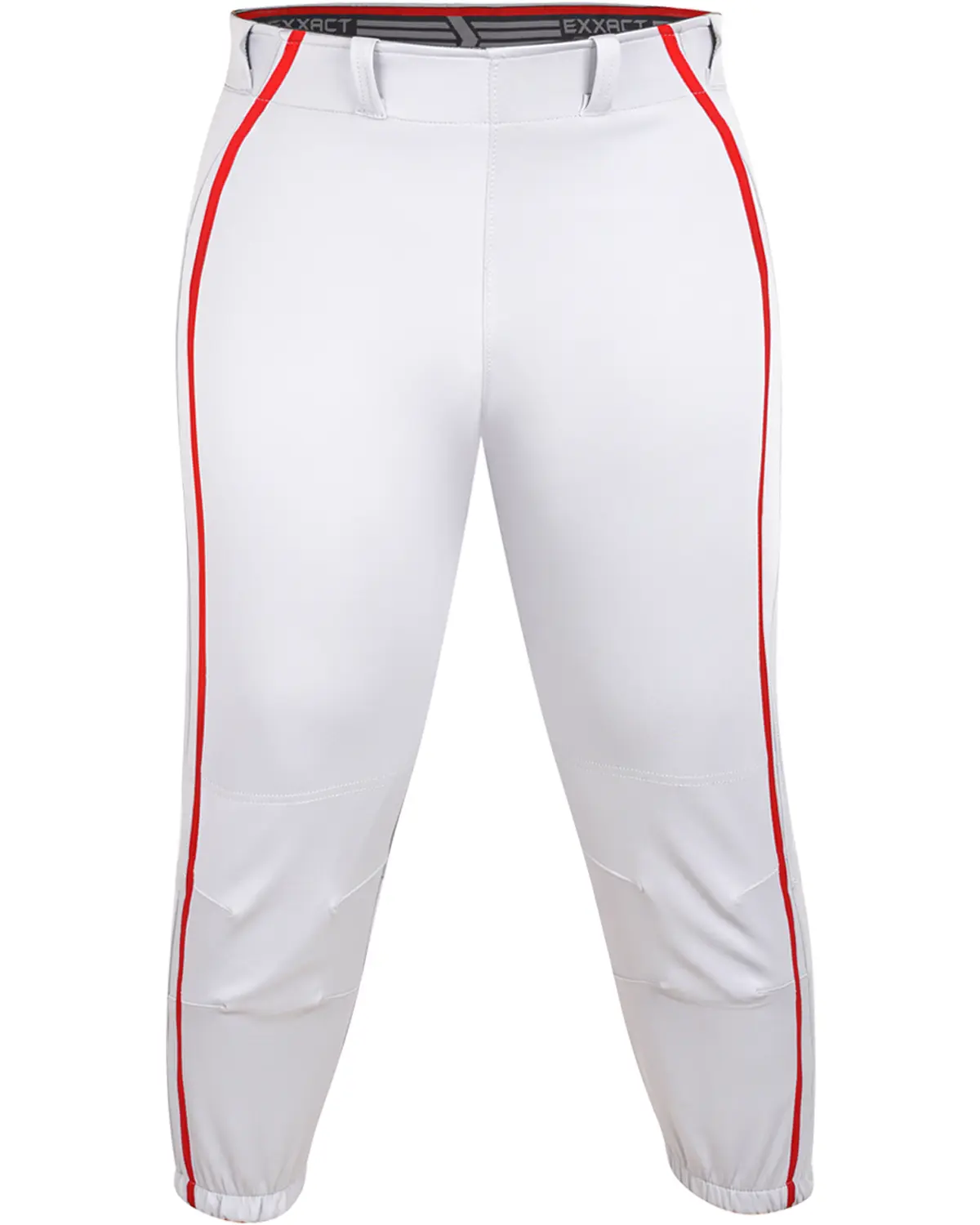 Exxact Sports Female Girls' Youth Medium-Length Softball Knicker Pants - Low-Rise Yoga Fit, Red Braid, 4-Way Stretch Poly-Spandex, Reinforced Knees, Elastic Adjustable Waistband with Belt Loops for Game Days, Elastic Waistband, Fastpitch, Game Day Outfits