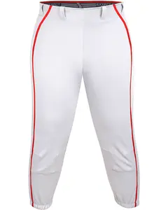 Exxact Sports Girls Softball Pants Knicker/Yoga Style Knee Length, 4-Way Stretch Low Rise Youth Softball Pants for Girls - (White/Red Braid)