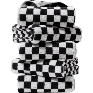 Luxurious Checkered  Hand Towels Set of 5 - Soft, Absorbent, and Decorative Checkered Design for Bathroom, Kitchen, Gym, and  - 13 x 29 Inches for Any Occasion (Black)
