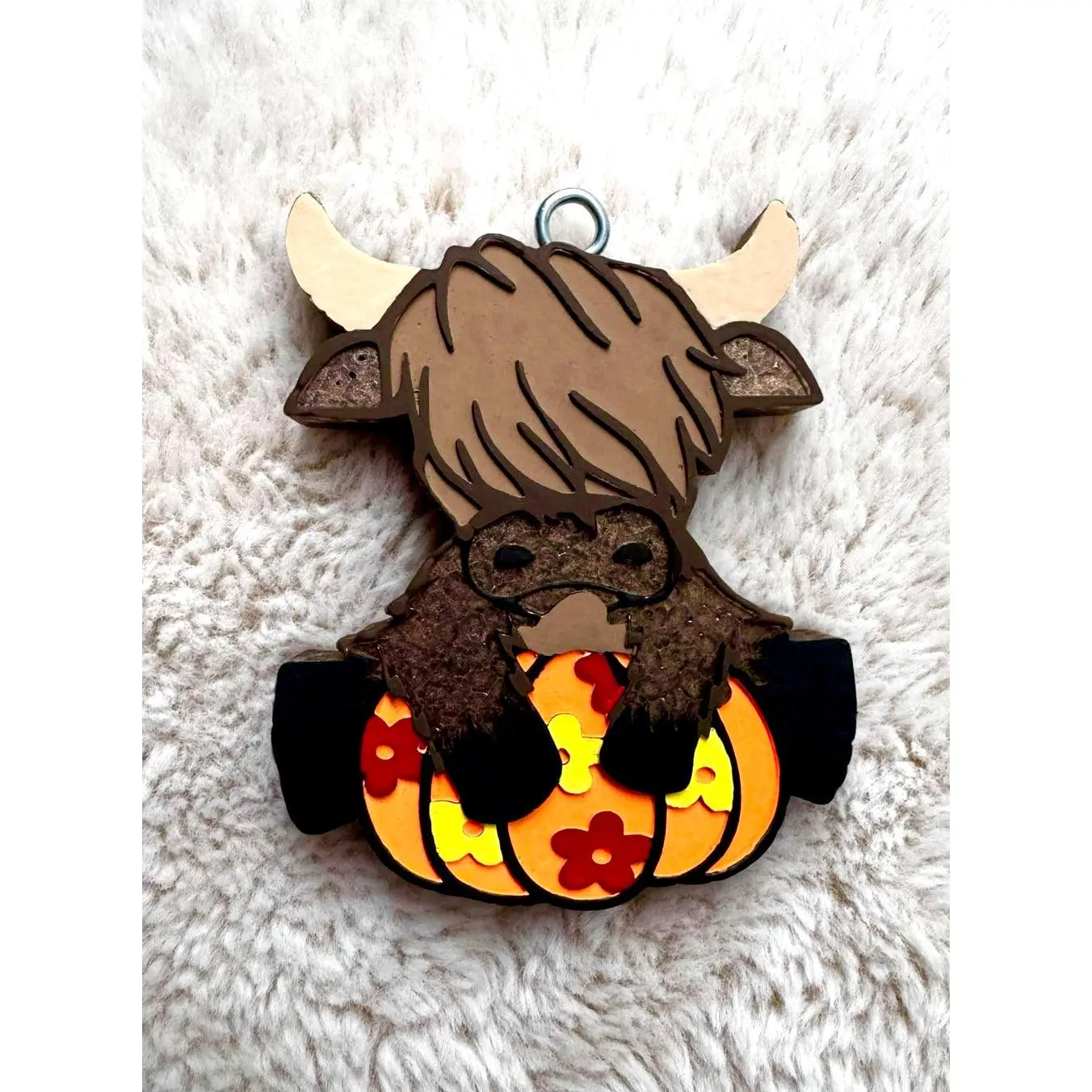 Highland Cow Holding Pumpkin Mold