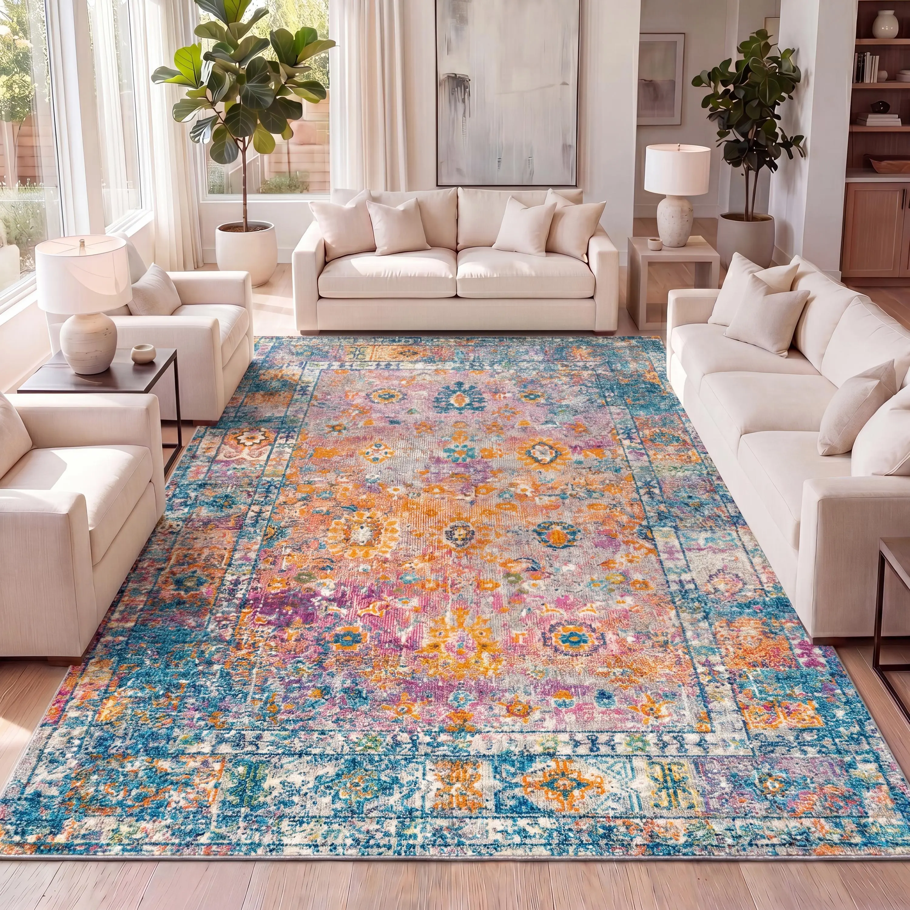 JONATHAN Y Vibrant Bohemian Flair Vintage Medallion Floral Rug - Funky Home Decor Item, Living Room Decor, Indoor Area Rug for Key Spaces