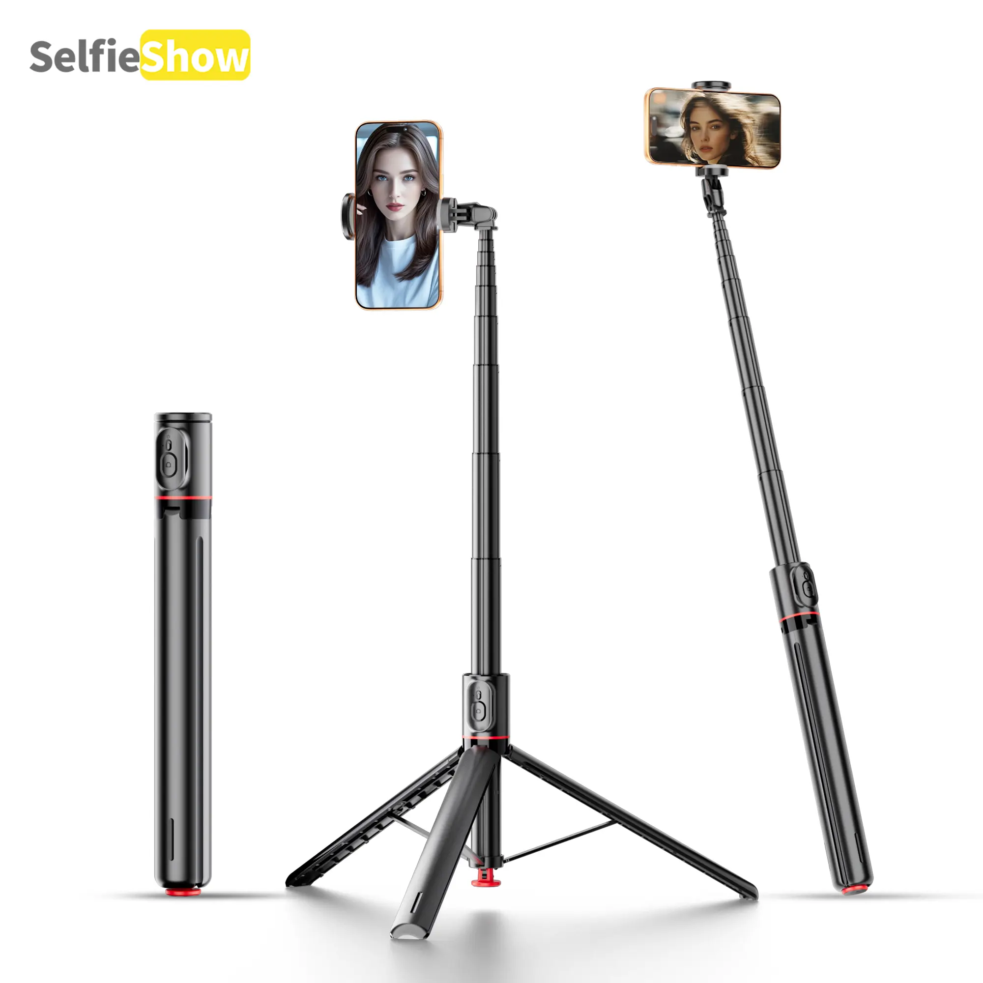 SelfieShow 70" Auto Pop-Up Alloy Monopod Selfie Stick Tripod with Magnetic Bluetooth Remote, Portable Extendable Hidden Stabilizer, Hands-Free Filming Setup for iPhone Fit, Travel Content Creators