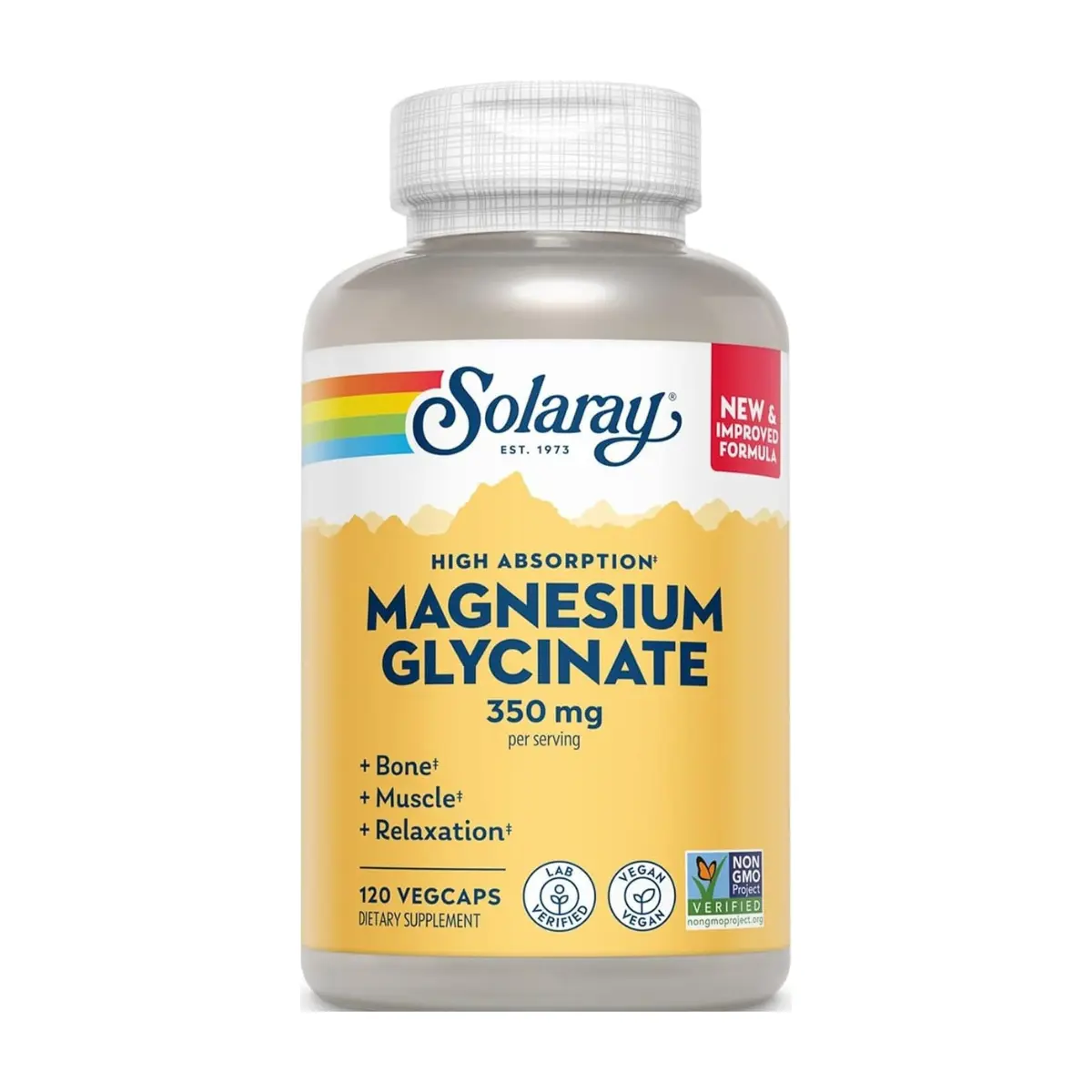 SOLARAY Enhanced Absorption Magnesium Glycinate 350 mg, 120 VegCaps | Muscle, Bone & Heart Support, Chelated Magnesium Bisglycinate with BioPerine, 30 Servings, Vegan, Lab Verified