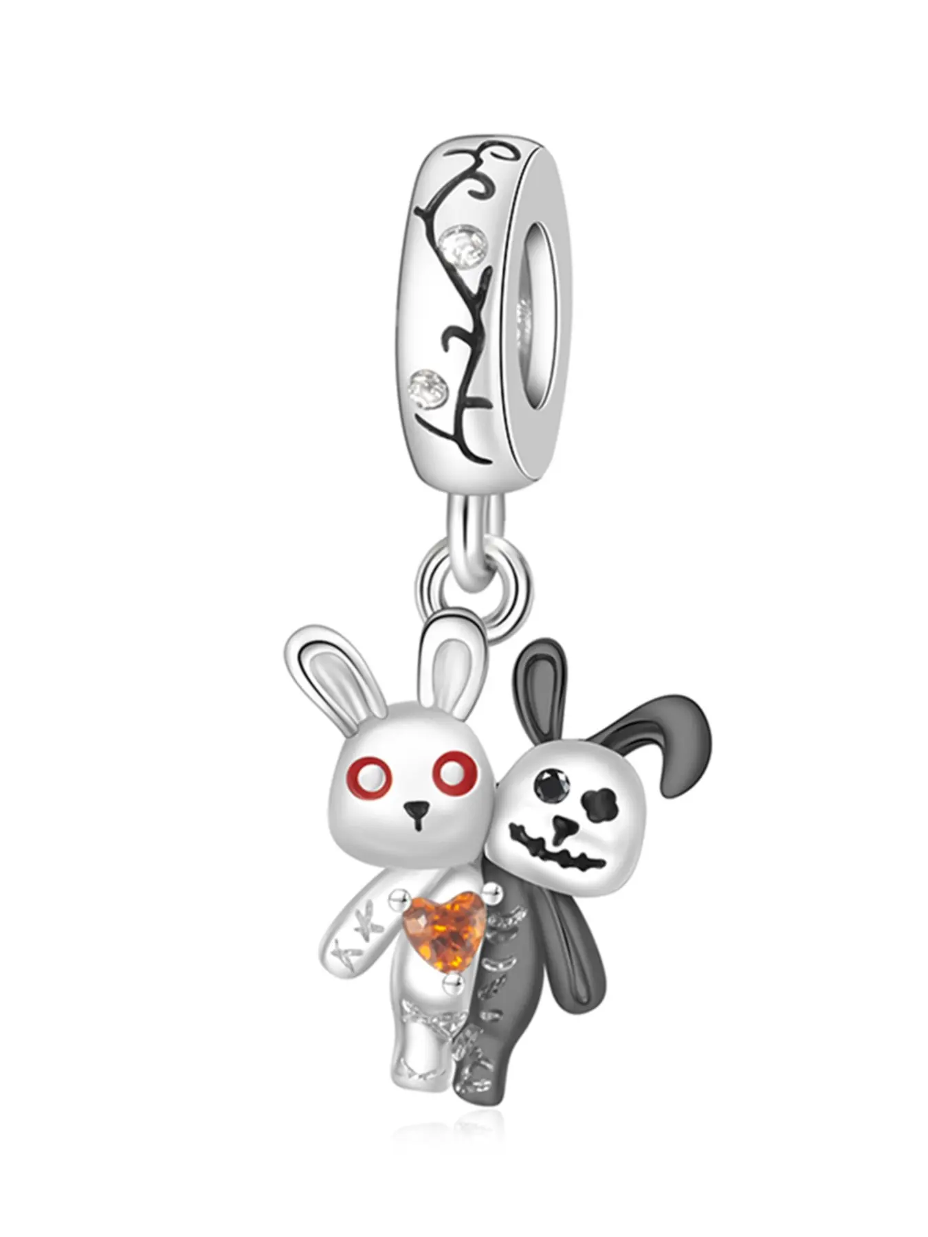Cute Silver Color Rabbit Charm Pendant, Floral Pattern, Plated Copper Material, Perfect Gift for Friends, Daily Wear Jewelry