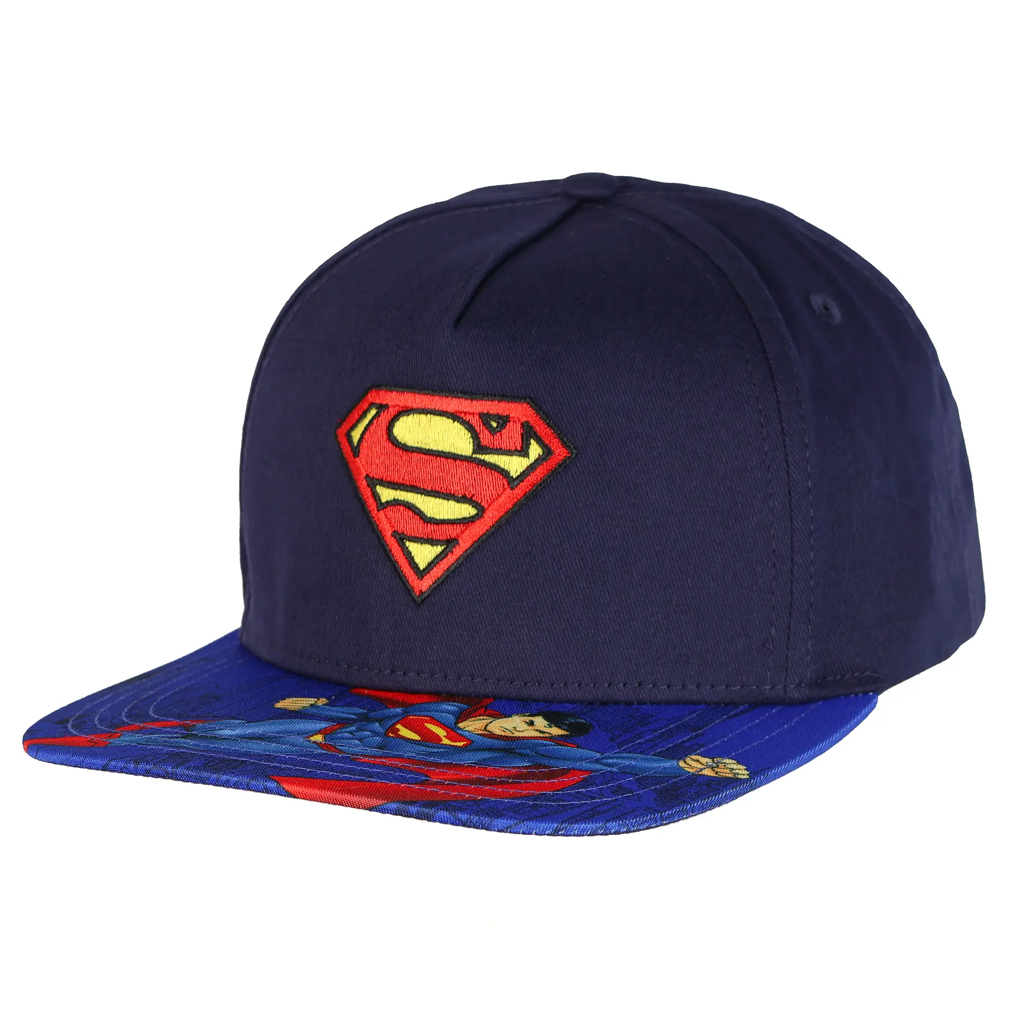 DC Comics Superman Boys' Flat-Brim Hat Sublimated Snapback Adjustable OSFM Kids Baseball Cap