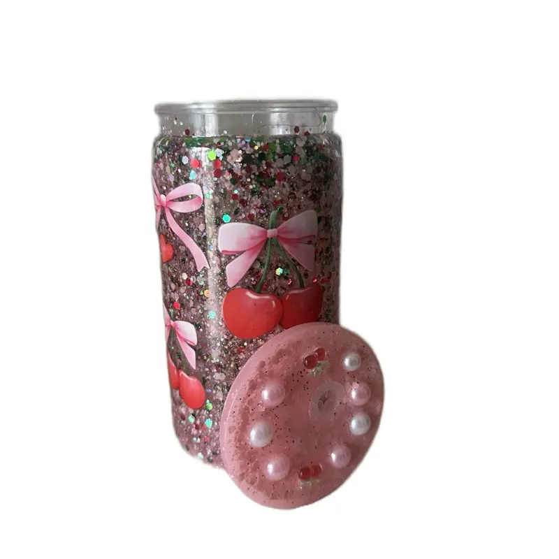 Cherry Bow Acrylic Cup with Decorative Top
