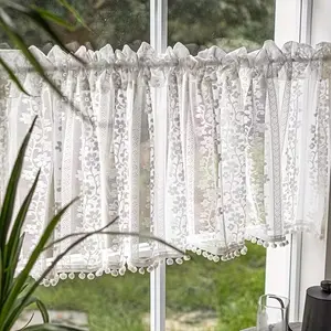 1pc French Vintage Hollow Out Fringe Lace Transparent Short Curtain, Rod Pocket Hanging, Kitchen Cafe Curtain, Cabinet Cover, Room Divider, Window Decor, Tassel Decor Curtain