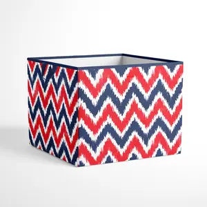 Bacati Mix N Match Ikat Chevron/Dots Large Storage Box - Navy/Red Collapsible Cotton