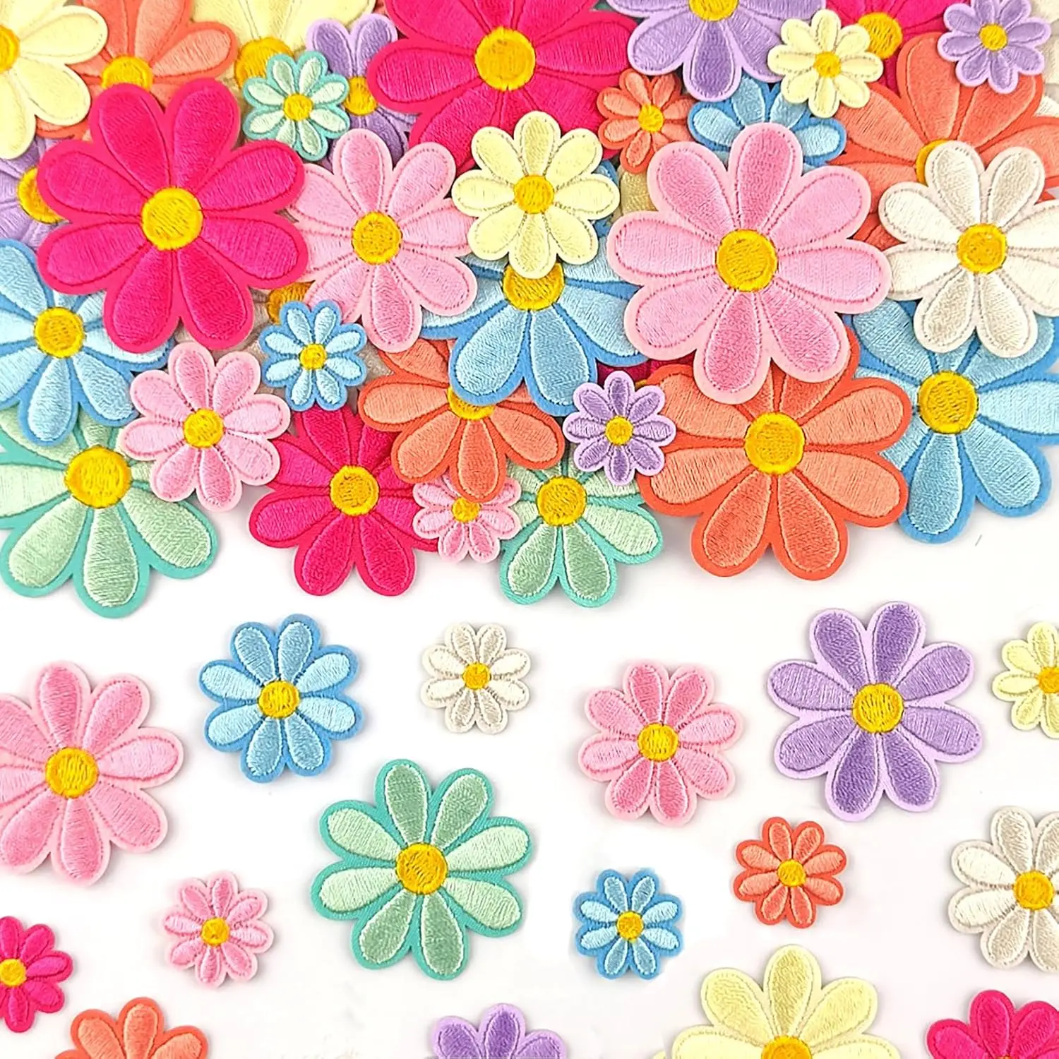 14PCS Polyester Iron-On Daisy Embroidery Patches - Cute Multicolor Sewing Accessories with Heat-Resistant Adhesive, Laser-Cut Edges, No Fading or Peeling for Hats, Clothes, Jeans - Ideal for Teens, Crafting & DIY Enthusiasts, Boho Lovers, Flowers, Premium