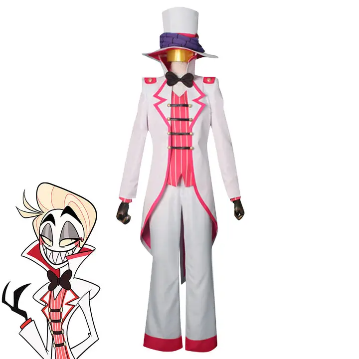 Lucifer Cosplay Costume for Women, 7-Piece Hazbin Hotel Polyester Clothes Set with Collared Shirt and Accessories, Halloween Costume Ideas, Cosplay Costume Set