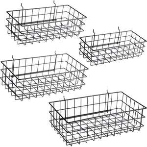 Pegboard Baskets Set of 4 Black, Square Style Wire Shelf Pegboard Accessories Hooks Fit Any Peg Board for Organizing Tools Workbench Garage Storage Wall Organizer Attachments