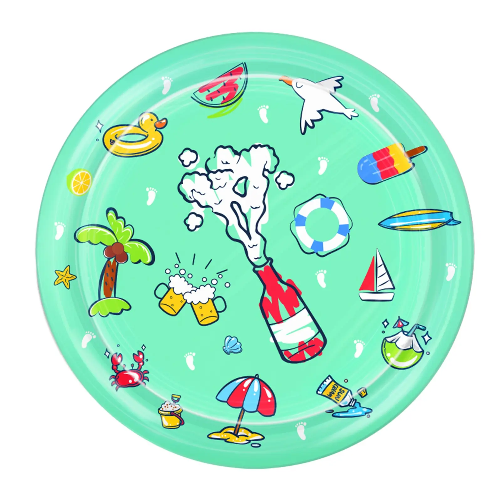 Dog Sprinkler Pad - 39.37in Round Outdoor Hose-Connected Water Play Mat with Circular Edge, Flat Layout, Spray Ring, 2 Printed Designs for Backyard Summer Pet & Family Fun (Pet Supplies, Dog Toy Accessory)