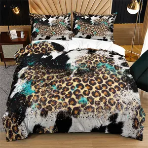Leopard Print Cowhide Bedspread Set, Vintage Western Farm Animal Design, Includes Pillowcases, Suitable for Kids & Adults, Bedroom Decor, Decorative Bedding Set